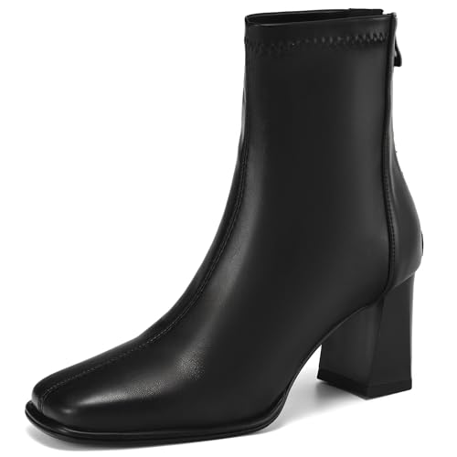 MJIASIAWA Mode Chelsea Stiefel Damen Buro Arbeit Blockabsatz Square Toe Winter Warm Ankle Stiefeletten Zip Schwarz/Rl Gr 37 EU/38 Asiatisch von MJIASIAWA