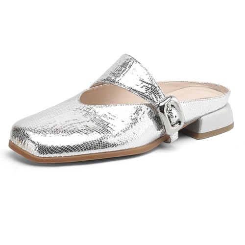 MJIASIAWA Mule Pantoffeln Hollow Out Damen Low Blockabsatz Sandalen Sommer Strand Flip Flops Draußen Hochzeit Sandalen Mode Silber Gr 36.5 EU/37 Asiatisch von MJIASIAWA