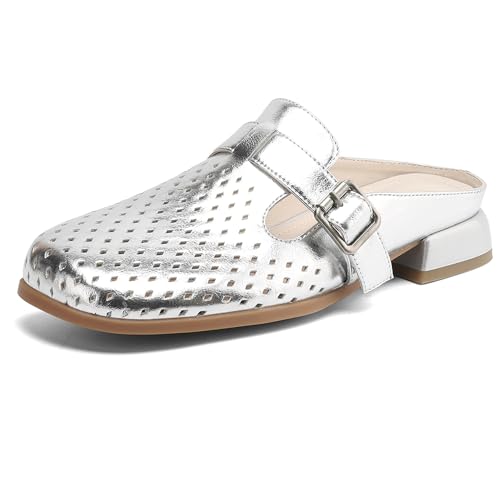 MJIASIAWA Mule Pantoffeln Hollow Out Damen Low Blockabsatz Sandalen Sommer Strand Flip Flops Draußen Hochzeit Sandalen Mode Silber Gr 37 EU/38 Asiatisch MJIASIAWA Mule Pantoffeln Hollow Out Damen Low Blockabsatz Sandalen Sommer Strand Flip Flops Draußen Hochzeit Sandalen Mode Silber Gr 37 EU/38 Asiatisch von MJIASIAWA