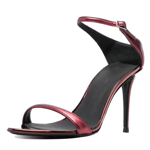 MJIASIAWA Offene Zeh Mule Damen Stilettos Sommer Pantoffeln Elegant Sommer Party Höhe Ferse Sandals Strand Rotwein Gr 39 EU/40 Asiatisch von MJIASIAWA