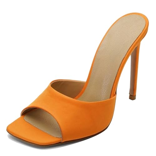 MJIASIAWA Offene Zeh Pantoffeln Stilettos Damen Mule Sandals Sommer Strand Hochzeit Elegant Höhe Ferse Flip Flops Orange Gr 37 EU/38 Asiatisch von MJIASIAWA
