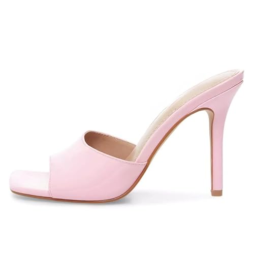 MJIASIAWA Offene Zeh Pantoffeln Stilettos Damen Mule Sandals Sommer Strand Hochzeit Elegant Höhe Ferse Flip Flops Pink Gr 42 EU/44 Asiatisch von MJIASIAWA