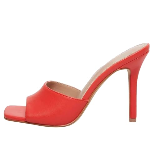 MJIASIAWA Offene Zeh Pantoffeln Stilettos Damen Mule Sandals Sommer Strand Hochzeit Elegant Höhe Ferse Flip Flops Rot Gr 40.5 EU/42 Asiatisch von MJIASIAWA