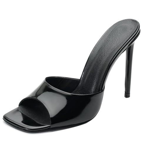 MJIASIAWA Offene Zeh Pantoffeln Stilettos Damen Mule Sandals Sommer Strand Hochzeit Elegant Höhe Ferse Flip Flops Schwarz Gr 40.5 EU/42 Asiatisch von MJIASIAWA
