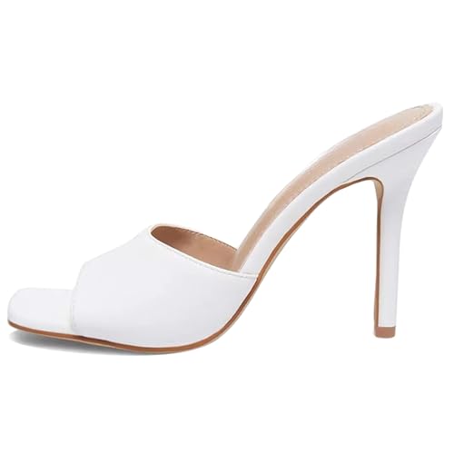 MJIASIAWA Offene Zeh Pantoffeln Stilettos Damen Mule Sandals Sommer Strand Hochzeit Elegant Höhe Ferse Flip Flops Weiß Gr 41 EU/43 Asiatisch von MJIASIAWA