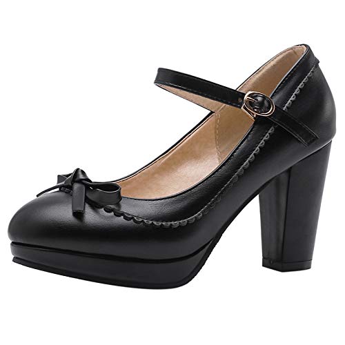 MJIASIAWA Party Blockabsatz Damen Mary Jane Bogen Plateau Bridal Pumps Abend Kleid Mode Höhe Ferse Pumps Schwarz Gr 46 EU/48 Asiatisch von MJIASIAWA