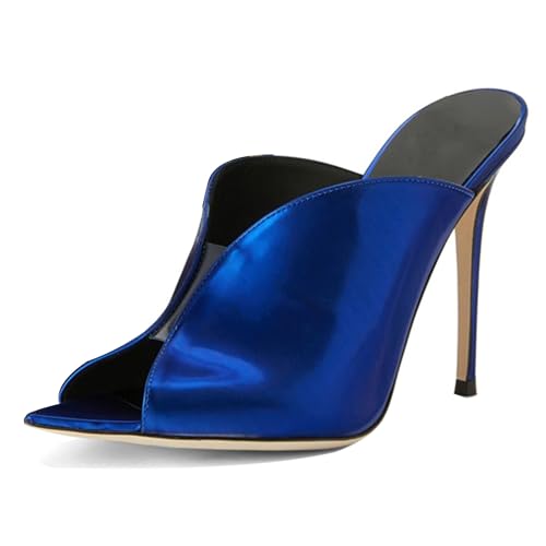 MJIASIAWA Peep Toe Mule Stilettos Damen Hausschuhe Pantoffeln Sandals Kleidy Abend Hochzeit Höhe Ferse Pantoffeln Blau Gr 41 EU/43 Asiatisch von MJIASIAWA