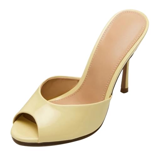 MJIASIAWA Peep Toe Pantoffeln Stilettos Damen Mule Hochzeit Höhe Ferse Sandals Elegant Party Flip Flops Gelb Gr 38 EU/39 Asiatisch von MJIASIAWA