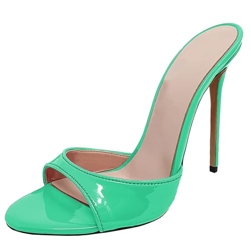 MJIASIAWA Peep Toe Pantoffeln Stilettos Damen Mule Hochzeit Höhe Ferse Sandals Elegant Party Flip Flops Grün-Lack Gr 39 EU/40 Asiatisch MJIASIAWA Peep Toe Pantoffeln Stilettos Damen Mule Hochzeit Höhe Ferse Sandals Elegant Party Flip Flops Grün-Lack Gr 39 EU/40 Asiatisch von MJIASIAWA