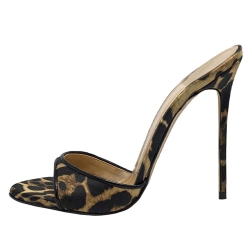 MJIASIAWA Peep Toe Pantoffeln Stilettos Damen Mule Hochzeit Höhe Ferse Sandals Elegant Party Flip Flops Leopard Gr 36.5 EU/37 Asiatisch von MJIASIAWA