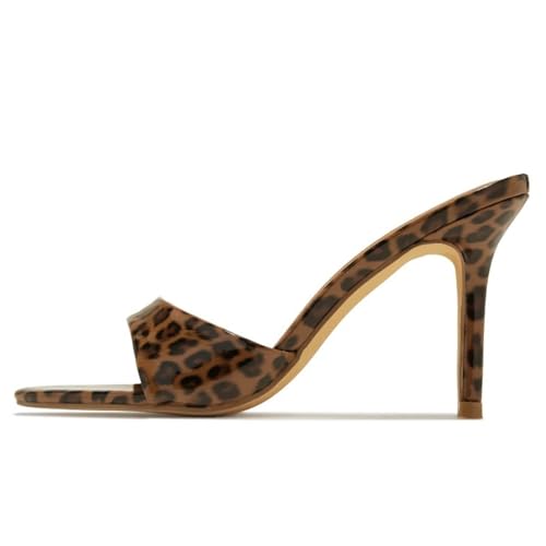 MJIASIAWA Peep Toe Pantoffeln Stilettos Damen Mule Hochzeit Höhe Ferse Sandals Elegant Party Flip Flops Leopard Gr 36.5 EU/37 Asiatisch von MJIASIAWA
