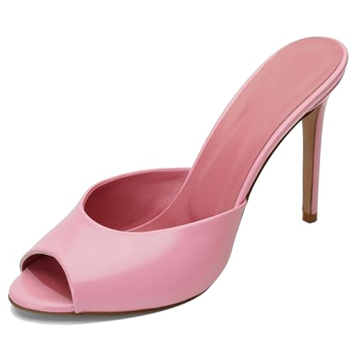 MJIASIAWA Peep Toe Pantoffeln Stilettos Damen Mule Hochzeit Höhe Ferse Sandals Elegant Party Flip Flops Pink Gr 36 EU von MJIASIAWA