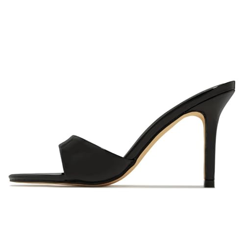 MJIASIAWA Peep Toe Pantoffeln Stilettos Damen Mule Hochzeit Höhe Ferse Sandals Elegant Party Flip Flops Schwarz Gr 35 EU von MJIASIAWA