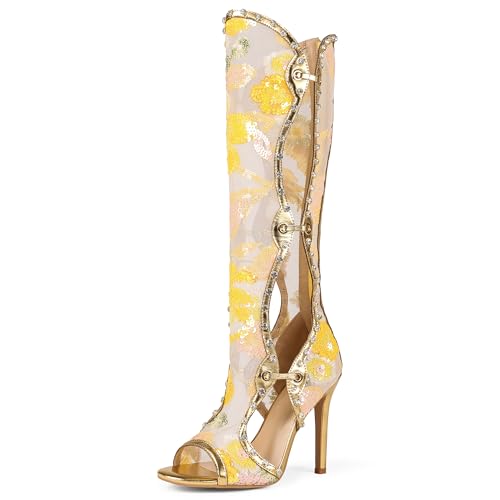 MJIASIAWA Peep Toe Stiletto Damen Knee High Pailletten Sandalen Damen Höhe Ferse Sommer Gladiator Romisch Boots Hochzeit Gold Gr 42 EU/44 Asiatisch MJIASIAWA Peep Toe Stiletto Damen Knee High Pailletten Sandalen Damen Höhe Ferse Sommer Gladiator Romisch Boots Hochzeit Gold Gr 42 EU/44 Asiatisch von MJIASIAWA