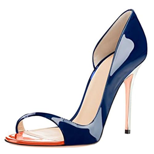 MJIASIAWA Peep Toe Stilettos Damen Abend Lack Schuhe Hochzeit Party Formal Höhe Ferse Pumpe Ohne Verschluss Blau-Weiß/Heel Gr 43 EU/45 Asiatisch MJIASIAWA Peep Toe Stilettos Damen Abend Lack Schuhe Hochzeit Party Formal Höhe Ferse Pumpe Ohne Verschluss Blau-Weiß/Heel Gr 43 EU/45 Asiatisch von MJIASIAWA
