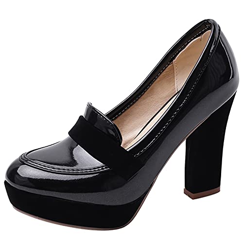 MJIASIAWA Plateau Blockabsatz Damen Closed Toe Mode Abend Ohne Verschluss Pumps Party Chunky Höhe Ferse Comfy Pumps Schwarz/Lp Gr 38 EU/39 Asiatisch von MJIASIAWA
