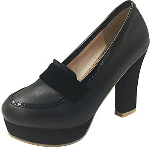 MJIASIAWA Plateau Blockabsatz Damen Closed Toe Mode Abend Ohne Verschluss Pumps Party Chunky Höhe Ferse Comfy Pumps Schwarz/Yaguang Gr 46 EU/48 Asiatisch von MJIASIAWA
