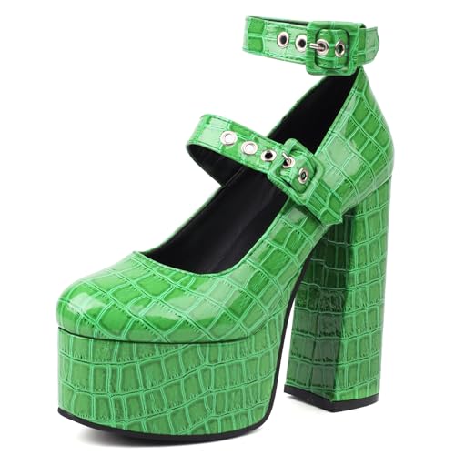 MJIASIAWA Plateau Chunky Höhe Ferse Knöchelriemchen Damen Pumps Runde Zehen Nachtclub Stylish Mary Jane Party Schuhe Grün Gr 39 EU/40 Asiatisch MJIASIAWA Plateau Chunky Höhe Ferse Knöchelriemchen Damen Pumps Runde Zehen Nachtclub Stylish Mary Jane Party Schuhe Grün Gr 39 EU/40 Asiatisch von MJIASIAWA