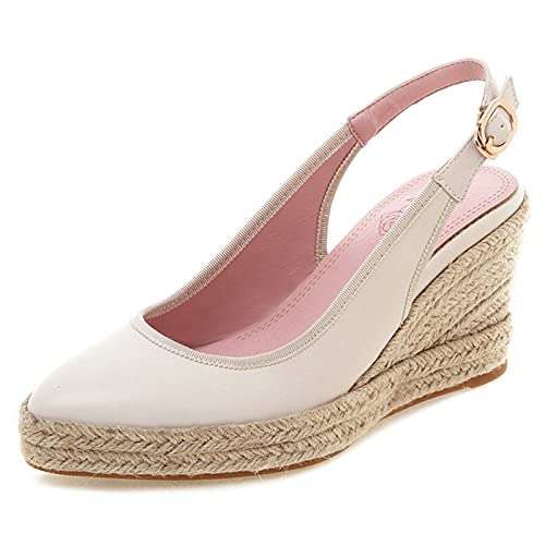MJIASIAWA Plateau Espadrilles Keilabsatz Damen Slingback Pointed Toe Pumps Closed Toe Leisure Höhe Ferse Schnalle Pumps Beige Gr 38 EU/39 Asiatisch von MJIASIAWA