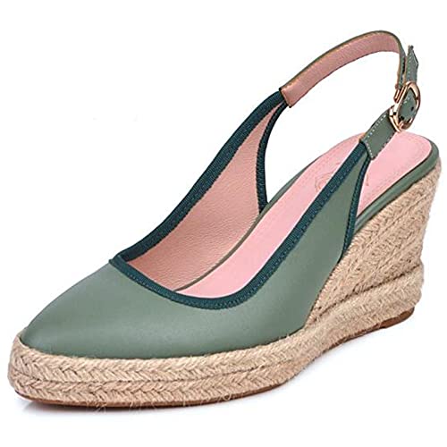 MJIASIAWA Plateau Espadrilles Keilabsatz Damen Slingback Pointed Toe Pumps Closed Toe Leisure Höhe Ferse Schnalle Pumps Grün Gr 40 EU/41 Asiatisch von MJIASIAWA