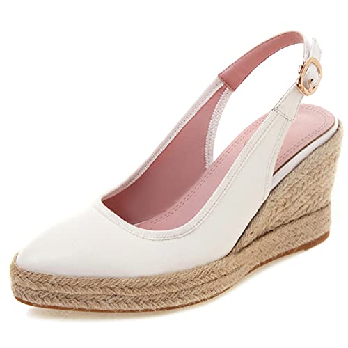 MJIASIAWA Plateau Espadrilles Keilabsatz Damen Slingback Pointed Toe Pumps Closed Toe Leisure Höhe Ferse Schnalle Pumps Weiß Gr 36 EU von MJIASIAWA