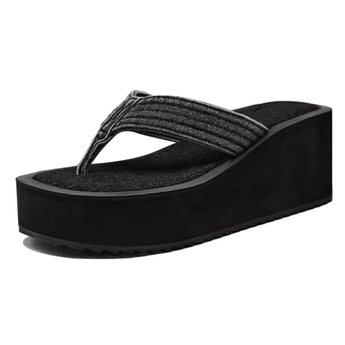 MJIASIAWA Plateau Flip Flops Damen Mode Keilabsatz Mule Sommer Strand Pantoffeln Komfort Hausschuhe Pantoffeln Sandals Mode Schwarz Gr 35 EU von MJIASIAWA
