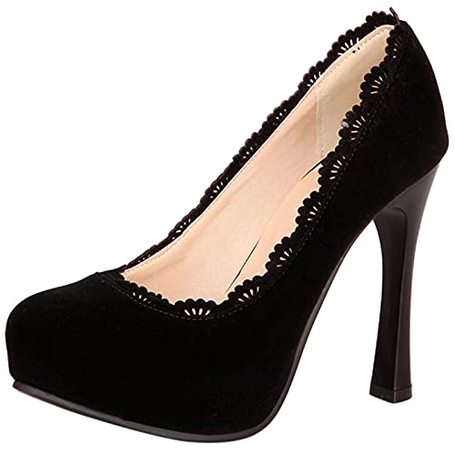 MJIASIAWA Plateau Höhe Ferse Damen Closed Toe Ohne Verschluss Stiletto Pumps Ruffle Elegant Abend Hochzeit Kleid Fomal Schuhe Schwarz Gr 46 EU/48 Asiatisch von MJIASIAWA