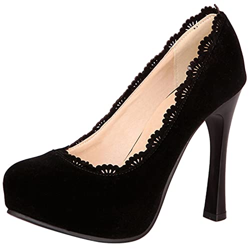 MJIASIAWA Plateau Höhe Ferse Damen Closed Toe Ohne Verschluss Stiletto Pumps Ruffle Elegant Abend Hochzeit Kleid Fomal Schuhe Schwarz Gr 47 EU/49 Asiatisch von MJIASIAWA