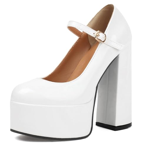 MJIASIAWA Plateau Höhe Ferse Mary Jane Knöchelriemchen Damen Mode Schuhe Runde Zehen Nachtclub Party Chunky Pumps Weiß Gr 36.5 EU/37 Asiatisch MJIASIAWA Plateau Höhe Ferse Mary Jane Knöchelriemchen Damen Mode Schuhe Runde Zehen Nachtclub Party Chunky Pumps Weiß Gr 36.5 EU/37 Asiatisch von MJIASIAWA