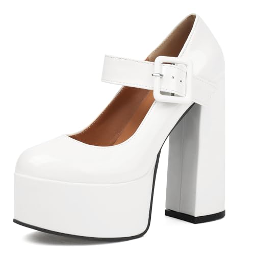 MJIASIAWA Plateau Höhe Ferse Mary Jane Knöchelriemchen Damen Mode Schuhe Runde Zehen Nachtclub Party Chunky Pumps Weiß Gr 37 EU/38 Asiatisch MJIASIAWA Plateau Höhe Ferse Mary Jane Knöchelriemchen Damen Mode Schuhe Runde Zehen Nachtclub Party Chunky Pumps Weiß Gr 37 EU/38 Asiatisch von MJIASIAWA