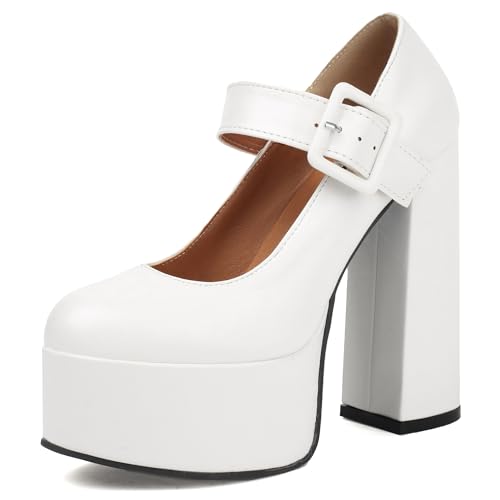 MJIASIAWA Plateau Höhe Ferse Mary Jane Knöchelriemchen Damen Mode Schuhe Runde Zehen Nachtclub Party Chunky Pumps Weiß Gr 40 EU/41 Asiatisch MJIASIAWA Plateau Höhe Ferse Mary Jane Knöchelriemchen Damen Mode Schuhe Runde Zehen Nachtclub Party Chunky Pumps Weiß Gr 40 EU/41 Asiatisch von MJIASIAWA