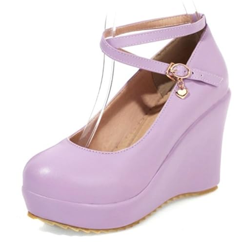MJIASIAWA Plateau Hohen Keilabsatz Damen Knöchelriemchen Schuhe Runde Zehen Hochzeit Elegant Pumps Bogen Violett Gr 40.5 EU/42 Asiatisch MJIASIAWA Plateau Hohen Keilabsatz Damen Knöchelriemchen Schuhe Runde Zehen Hochzeit Elegant Pumps Bogen Violett Gr 40.5 EU/42 Asiatisch von MJIASIAWA
