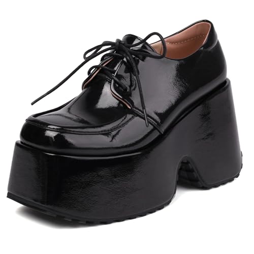 MJIASIAWA Plateau Keilabsatz Damen Lack Schnüren Square Toe Gothic Schuhe Stylish Höhe Ferse Oxford Derby Pumps Schwarz Gr 36.5 EU/37 Asiatisch MJIASIAWA Plateau Keilabsatz Damen Lack Schnüren Square Toe Gothic Schuhe Stylish Höhe Ferse Oxford Derby Pumps Schwarz Gr 36.5 EU/37 Asiatisch von MJIASIAWA