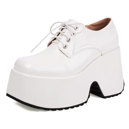 MJIASIAWA Plateau Keilabsatz Damen Lack Schnüren Square Toe Gothic Schuhe Stylish Höhe Ferse Oxford Derby Pumps Weiß Gr 39 EU/40 Asiatisch MJIASIAWA Plateau Keilabsatz Damen Lack Schnüren Square Toe Gothic Schuhe Stylish Höhe Ferse Oxford Derby Pumps Weiß Gr 39 EU/40 Asiatisch von MJIASIAWA