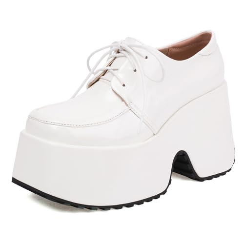 MJIASIAWA Plateau Keilabsatz Damen Lack Schnüren Square Toe Gothic Schuhe Stylish Höhe Ferse Oxford Derby Pumps Weiß Gr 40.5 EU/42 Asiatisch MJIASIAWA Plateau Keilabsatz Damen Lack Schnüren Square Toe Gothic Schuhe Stylish Höhe Ferse Oxford Derby Pumps Weiß Gr 40.5 EU/42 Asiatisch von MJIASIAWA