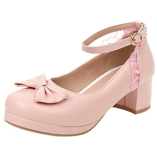 MJIASIAWA Plateau Mitte Blockabsatz Damen Mary Jane Bogen Schuhe Damen Prom Party Knöchelriemchen Lovely Runde Zehen Pumps Pink Gr 40 EU/41 Asiatisch MJIASIAWA Plateau Mitte Blockabsatz Damen Mary Jane Bogen Schuhe Damen Prom Party Knöchelriemchen Lovely Runde Zehen Pumps Pink Gr 40 EU/41 Asiatisch von MJIASIAWA