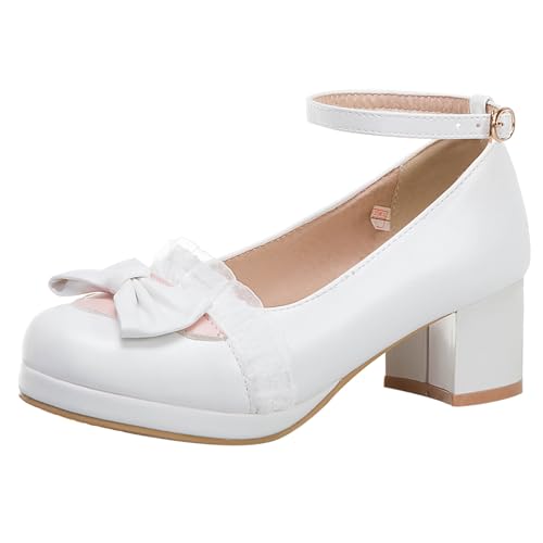 MJIASIAWA Plateau Mitte Blockabsatz Damen Mary Jane Bogen Schuhe Damen Prom Party Knöchelriemchen Lovely Runde Zehen Pumps Weiß Gr 41 EU/43 Asiatisch MJIASIAWA Plateau Mitte Blockabsatz Damen Mary Jane Bogen Schuhe Damen Prom Party Knöchelriemchen Lovely Runde Zehen Pumps Weiß Gr 41 EU/43 Asiatisch von MJIASIAWA