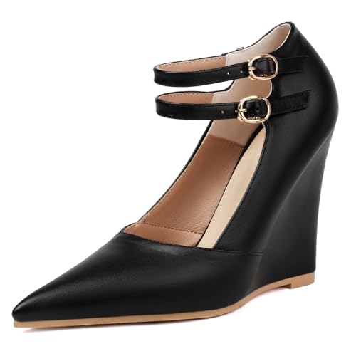MJIASIAWA Pointed Toe Keilabsatz Damen Höhe Ferse Mary Jane Pumps Formal Abend Knöchelriemchen Schnalle Formal Arbeit Schuhe Schwarz Gr 44 EU/46 Asiatisch MJIASIAWA Pointed Toe Keilabsatz Damen Höhe Ferse Mary Jane Pumps Formal Abend Knöchelriemchen Schnalle Formal Arbeit Schuhe Schwarz Gr 44 EU/46 Asiatisch von MJIASIAWA