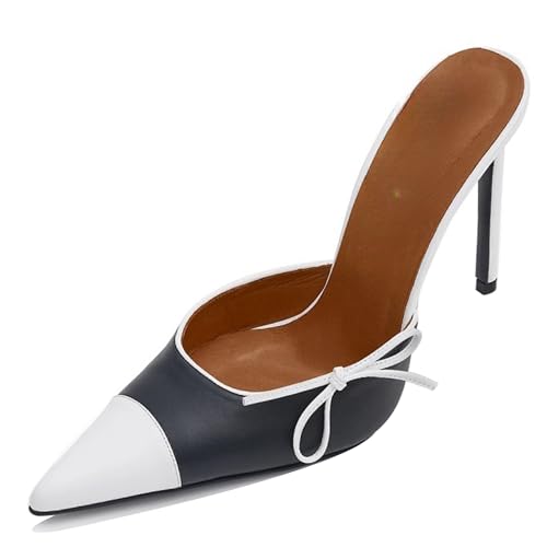 MJIASIAWA Pointed Toe Mule Stilettos Damen Bogen Pantoffeln Hochzeit Hausschuhe Pantoffeln Sandals Elegant Geschlossen Weiß Gr 40.5 EU/42 Asiatisch von MJIASIAWA
