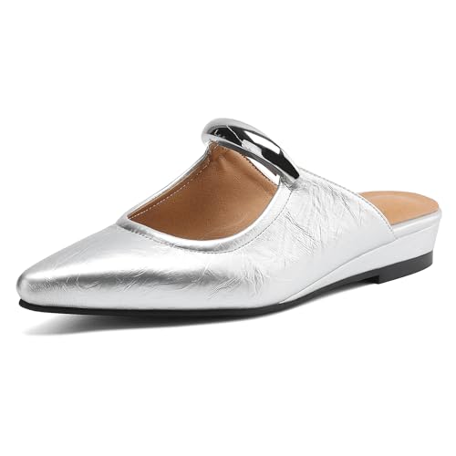 MJIASIAWA Pointed Toe Pantoffeln Damen Low Keilabsatz Mule Comfy Hausschuhe Pantoffeln Strand Sandalen Geschlossen Bogen Flip Flop Silber Gr 32 EU MJIASIAWA Pointed Toe Pantoffeln Damen Low Keilabsatz Mule Comfy Hausschuhe Pantoffeln Strand Sandalen Geschlossen Bogen Flip Flop Silber Gr 32 EU von MJIASIAWA