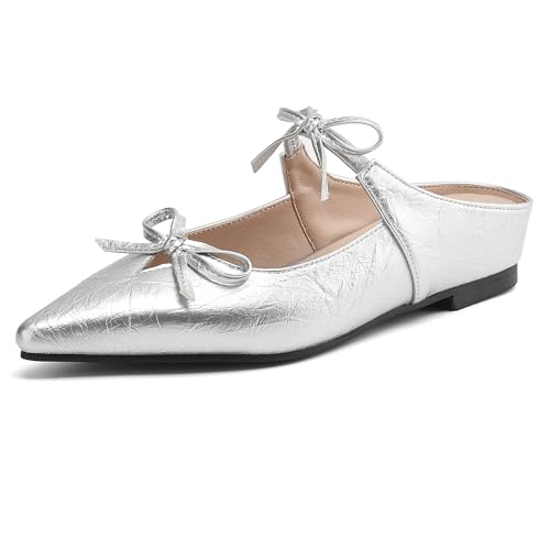 MJIASIAWA Pointed Toe Pantoffeln Damen Low Keilabsatz Mule Comfy Hausschuhe Pantoffeln Strand Sandalen Geschlossen Bogen Flip Flop Silber Gr 40.5 EU/42 Asiatisch MJIASIAWA Pointed Toe Pantoffeln Damen Low Keilabsatz Mule Comfy Hausschuhe Pantoffeln Strand Sandalen Geschlossen Bogen Flip Flop Silber Gr 40.5 EU/42 Asiatisch von MJIASIAWA