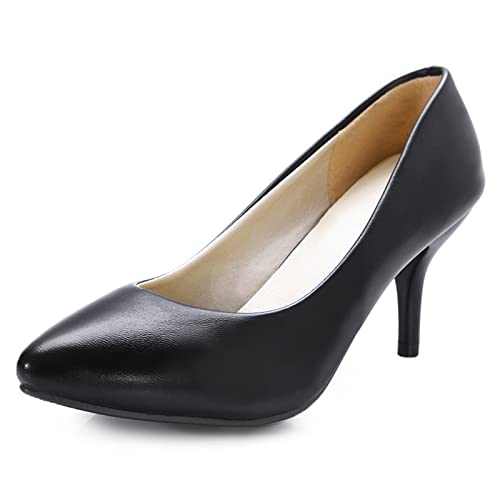 MJIASIAWA Pointed Toe Stiletto Ohne Verschluss Damen Pumps Buro Formal Höhe Ferse Hochzeit Kleid Arbeit Schuhe Schwarz Gr 42 EU/44 Asiatisch von MJIASIAWA