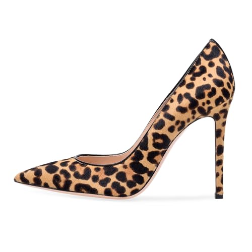 MJIASIAWA Pointed Toe Stilettos Damen Ohne Verschluss Elegant Pumps Polka Dot Hochzeit Party Höhe Ferse Schuhe Leopard-Wildleder Gr 40.5 EU/42 Asiatisch von MJIASIAWA