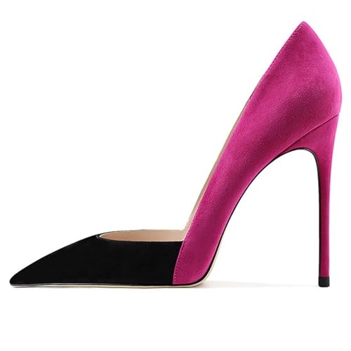 MJIASIAWA Pointed Toe Stilettos Damen Ohne Verschluss Elegant Pumps Polka Dot Hochzeit Party Höhe Ferse Schuhe Rose-Rot Gr 35 EU von MJIASIAWA