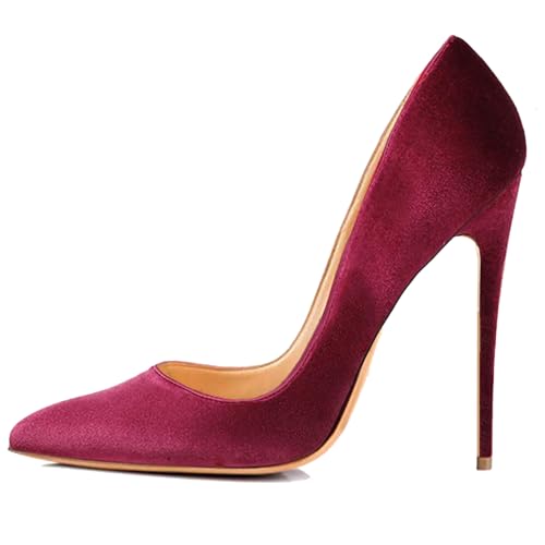 MJIASIAWA Pointed Toe Stilettos Damen Ohne Verschluss Elegant Pumps Polka Dot Hochzeit Party Höhe Ferse Schuhe Rotwein Gr 40.5 EU/42 Asiatisch von MJIASIAWA