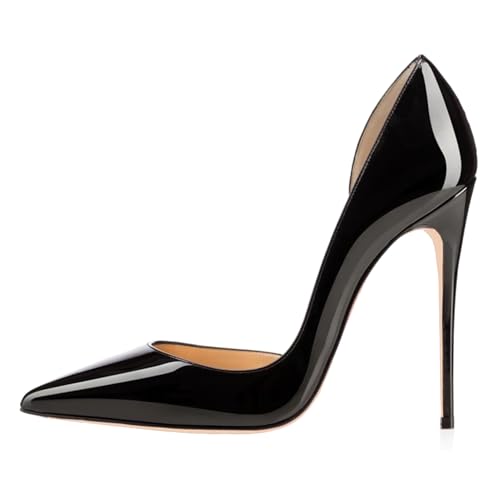 MJIASIAWA Pointed Toe Stilettos Damen Ohne Verschluss Elegant Pumps Polka Dot Hochzeit Party Höhe Ferse Schuhe Schwarz Gr 43 EU/45 Asiatisch von MJIASIAWA
