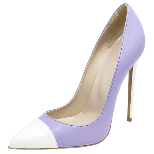 MJIASIAWA Pointed Toe Stilettos Damen Ohne Verschluss Elegant Pumps Polka Dot Hochzeit Party Höhe Ferse Schuhe Violett Gr 36 EU von MJIASIAWA