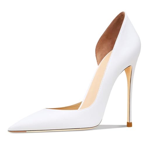 MJIASIAWA Pointed Toe Stilettos Damen Ohne Verschluss Elegant Pumps Polka Dot Hochzeit Party Höhe Ferse Schuhe Weiß Gr 38 EU/39 Asiatisch von MJIASIAWA