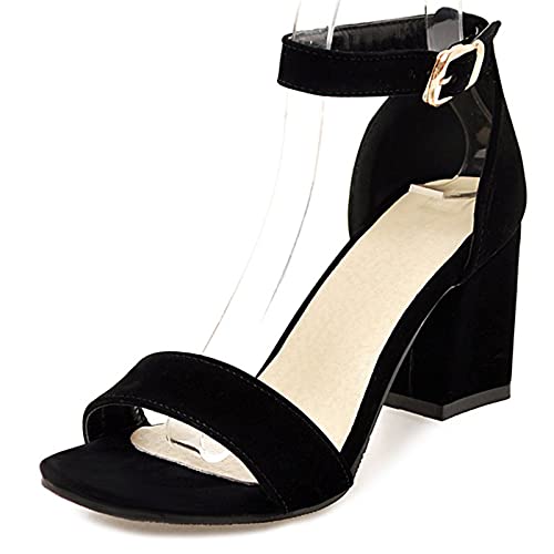 MJIASIAWA Sandalen Damen Knöchelriemchen Offene Zeh Mode Blockabsatz Komfort Sommer Höhe Ferse Party Bridesmaid Schuhe Schwarz Gr 41 EU/43 Asiatisch von MJIASIAWA