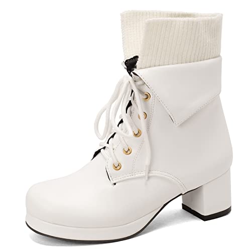 MJIASIAWA Schnüren Military Damen Runde Zehen Knöchelbündchen Boots Vintage Chukka Blockabsatz Plateau Winter Leisure Plateau Stiefeletten Weiß Gr 40 EU/41 Asiatisch MJIASIAWA Schnüren Military Damen Runde Zehen Knöchelbündchen Boots Vintage Chukka Blockabsatz Plateau Winter Leisure Plateau Stiefeletten Weiß Gr 40 EU/41 Asiatisch von MJIASIAWA